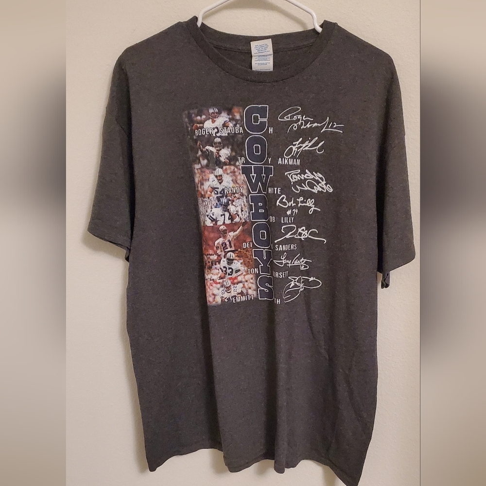 Gray Dallas Cowboys Football Autograph Signiture Graphic T-Shirt Size XL